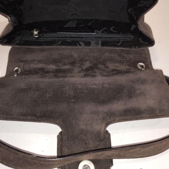 🤎 VTG Salvatore Ferragamo Chocolate Brown Suede Flap Shoulder Bag - Picture 4 of 5